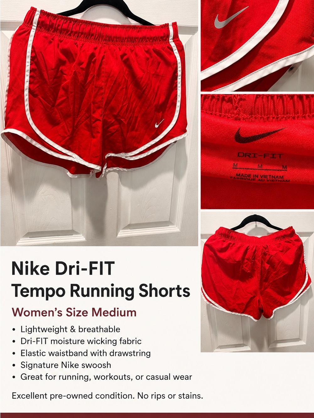 Nike Women's Red Dri-FIT Athletic Running Shorts with White Trim